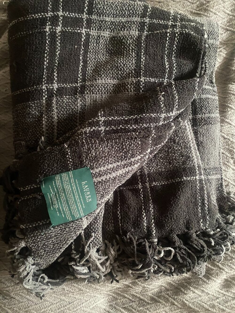Oversized Ralf Lauren ¨Lauren Home Brand¨Grey and Black Blanket Throw
